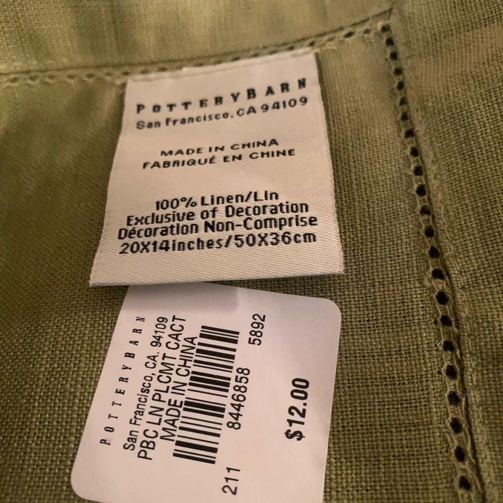 POTTERY BARN, NEW WITH TAGS 5 Cactus Green Placemats. Buy 4 get 5th one FREE. - Picture 5 of 5